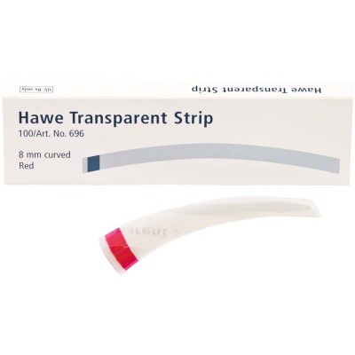 Hawe Neos Transparentní pásky zahnuté - červené, 73mm délka, 8mm šířka, 100 ks