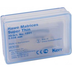 Hawe Neos matrice supertenké ocelové 0,038 mm tvarované, kovové pro amalgam a kompozita 30 ks (Supermat)